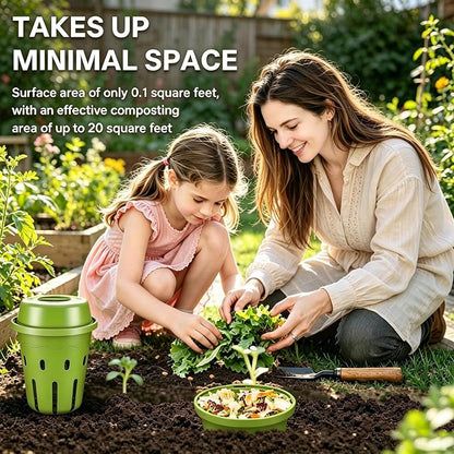 Mini Inground Worm Composter, 3L Underground Worm Farm with Aeration & Animal-Proof Lid, Organic Vermicomposting Container for Garden, Raised Beds & Yard, Easy for Beginners, Green