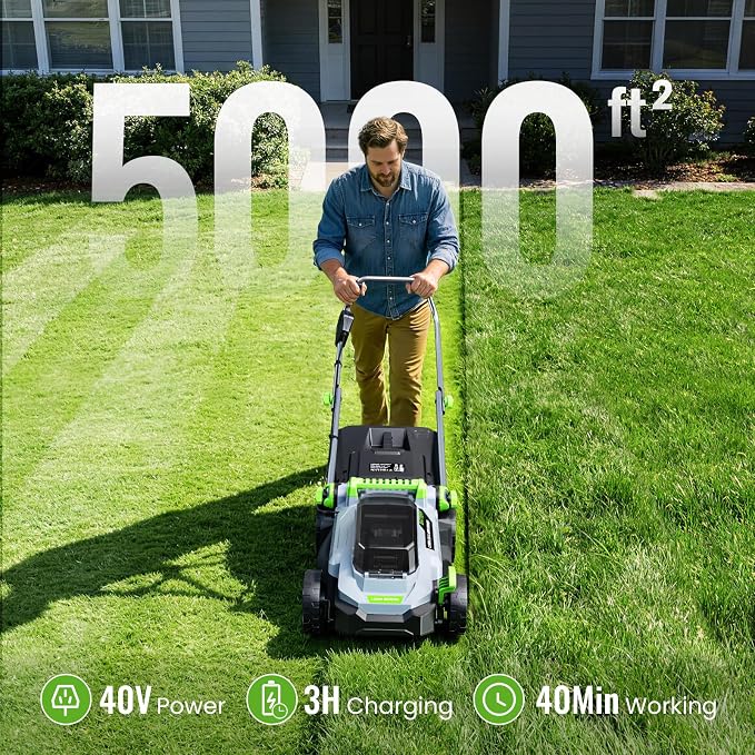 13 Inch Cordless Lawn Mower, 40V Electric Lawnmower for Garden/Patio/Yard | 2 x 20V 4.0Ah Battery, 13 inch Cutting Width, 5 Adjustable Height, 30L Grass Bag, Bagging Mode&Mulching Mode