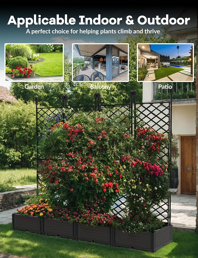 4PCS Planter Box WithTrellis,Planter Box for Climbing Plants/Vines,66x63In Garden Trellis,for Vegetables Flower, Planter Box for Backyard Patio Balcony