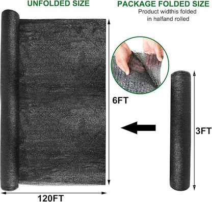 winemana 120x6 FT Outdoor Shade Cloth for Garden & Plants - 40% Large Black Mesh Tarp, UV Resistant Woven Shade Fabric for Greenhouse Farm Row Cover Vegetables Sun Protection Poultry Run