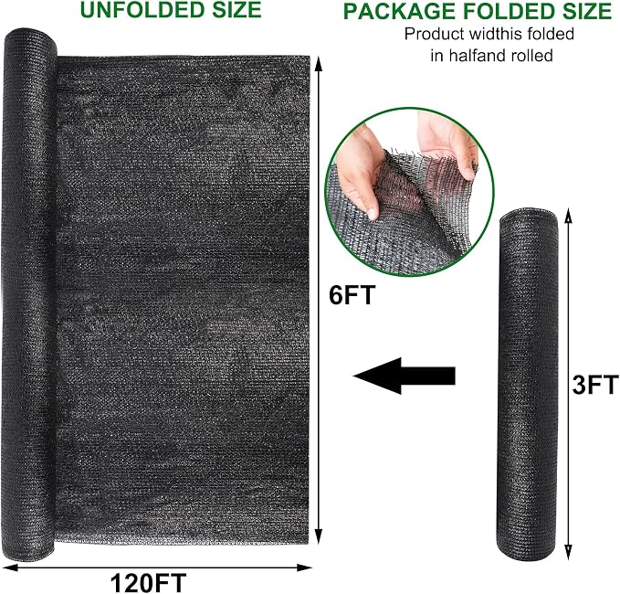 winemana 120x6 FT Outdoor Shade Cloth for Garden & Plants - 70% Large Black Mesh Tarp, UV Resistant Woven Shade Fabric for Greenhouse Farm Row Cover Vegetables Sun Protection Poultry Run
