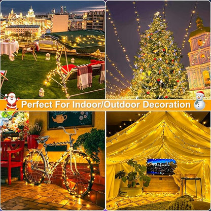 100FT 300 LED Christmas Lights Outdoor, Warm White Christmas Tree Lights 8 Modes, Plug in Connectable Christmas String Lights Indoor for Outside Patio Garden Xmas Party Holiday Decorations