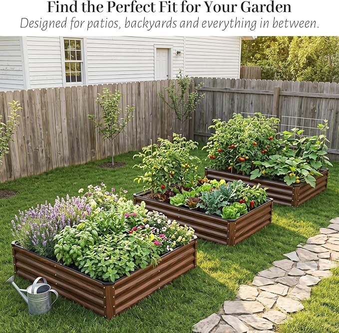 SnugNiture Galvanized Raised Garden Bed 8x4x1FT Outdoor Large Metal Planter Box Steel Kit for Planting Vegetables, Flowers