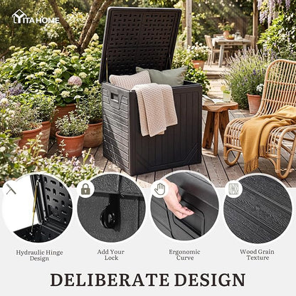 YITAHOME 150 Gallon Large Outdoor Deck Box | Lockable Resin Double-Wall Storage Box and Waterproof Patio Furniture Bin for Garden Tools & Pool Accessories, Black