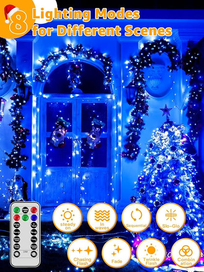 BrightChristmas 500 LED 164 FT Christmas Lights, Waterproof Outdoor String Lights with Remote and Timer, Christmas Tree Lights with 8 Modes Dimmable, Fairy Lights for Holiday Decor (Blue)