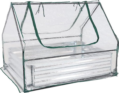 Sunnydaze Steel Raised Garden Bed with Mini Greenhouse - Outdoor Greenhouse Kit - 2 Zippered Doors - Clear - 4' x 3'