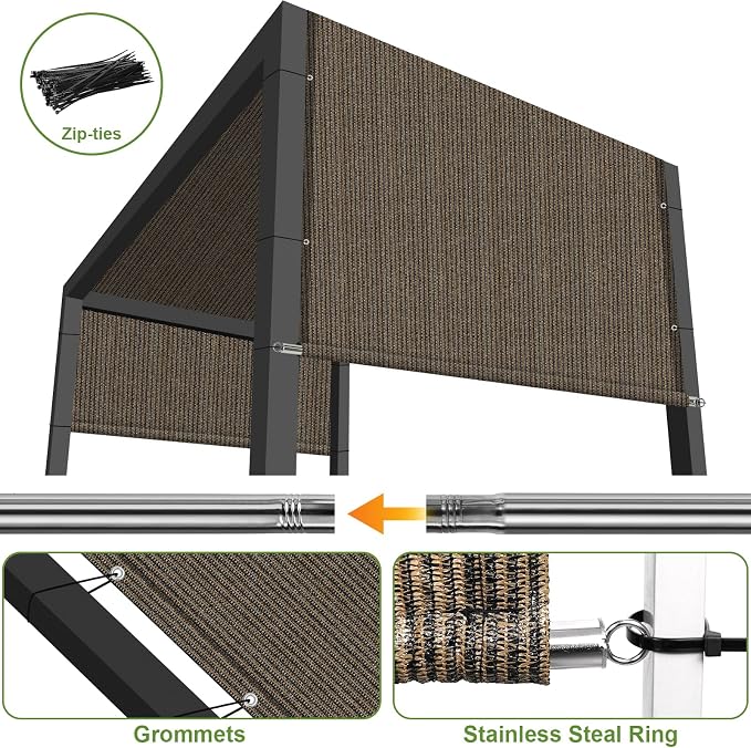 Shade&Beyond 4' W × 14' L Pergola Shade Cover Mocha Pergola Cover Canopy Replacement Shade Cloth for Garden, Patio, Deck, Porch with Grommets and Rods(Make Custom Size)