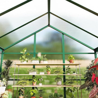 8x12 FT Greenhouse, Easy Assembly Aluminum Polycarbonate Greenhouses for Outdoors with Roof Vent, Large Aluminum Walk-in Greenhouse for Sunroom Patio, Backyard, Garden, Sliding Lockable Door, Green