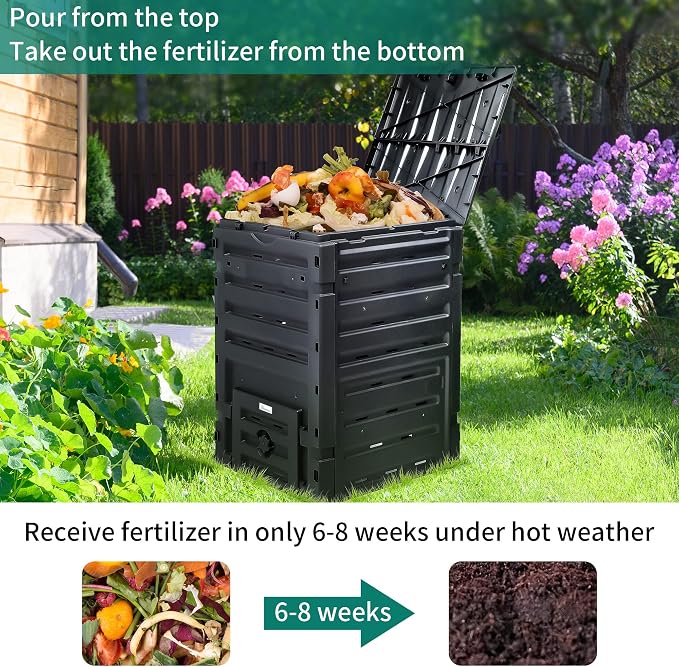 YITAHOME 120 Gallon (450L) Large Outdoor Compost Bin, Composter Box with Snap-on Top Lid and Aeration System, Lightweight Garden Compost Barrel Tumbler, Easy Assembly