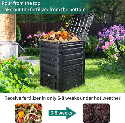 YITAHOME 120 Gallon (450L) Large Outdoor Compost Bin, Composter Box with Snap-on Top Lid and Aeration System, Lightweight Garden Compost Barrel Tumbler, Easy Assembly