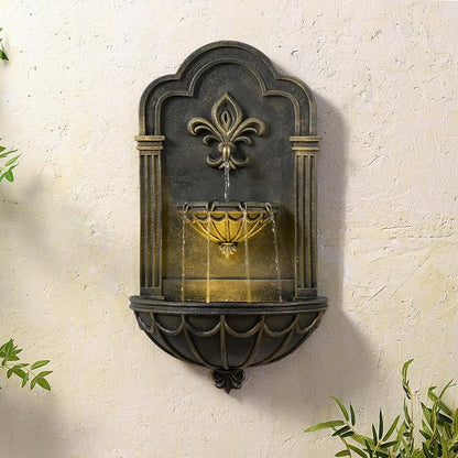 Teamson Home Fleur-de-lis Outdoor Water Fountain, Black & Gold | Warm Glow Lighting, Adjustable Flow, Electric Pump