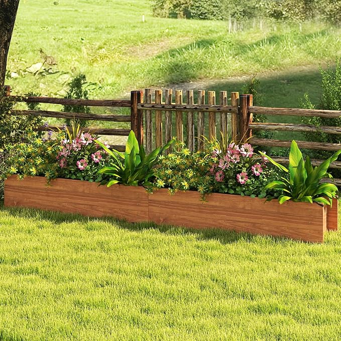 S AFSTAR 2 Pieces Raised Garden Bed, 44" x 11" x 10" Wood Rectangle Planter Box with Drainage Holes, Water-Resistant Paint, Decorative Window Box, Outdoor Garden Bed for Fruit Vegetable Flower Herb