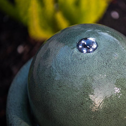 XBrand 25.98" Modern Sphere Water Fountain with LED Light – Indoor Outdoor Stone Texture Floor Fountain, Zen Bubbling Ball Water Feature for Garden Patio Porch - Green