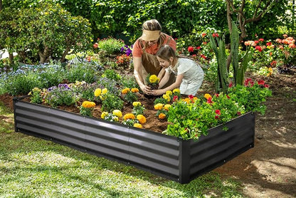 Plant & Plot Galvanized Raised Garden Beds Outdoor // 6×3×1 ft (2-Pack) Planter Raised Beds for Gardening, Vegetables, Flowers // Large Metal Garden Box // Patented Tool-Free Design (Dark Gray)