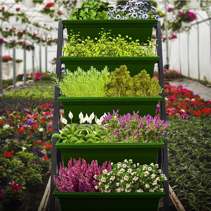 Outland Living 4Ft Vertical Raised Garden Bed - 5 Tier Food Safe Planter Box for Outdoor and Indoor Gardening Perfect to Grow Your Herb Vegetables Flowers on Your Patio Balcony Greenhouse Garden