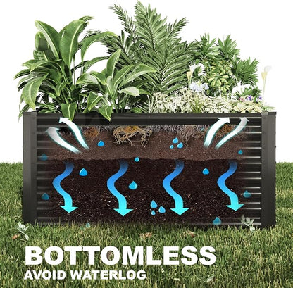 8x2x2ft Raised Garden Bed Kit, Galvanized Planter Garden Boxes Outdoor, Metal Raised Garden Beds for Vegetables,Fruits, Flower,Black