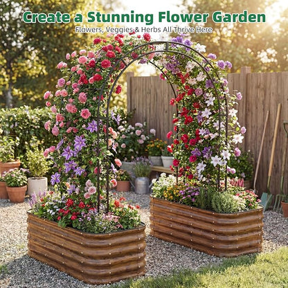 3 Pcs Raised Garden Beds Outdoor, 17" Tall 3-in-1 Modular 4x2ft Galvanized Metal Planter Box with Bracing Rods and Gloves for Vegetables Flowers Herbs, Grain