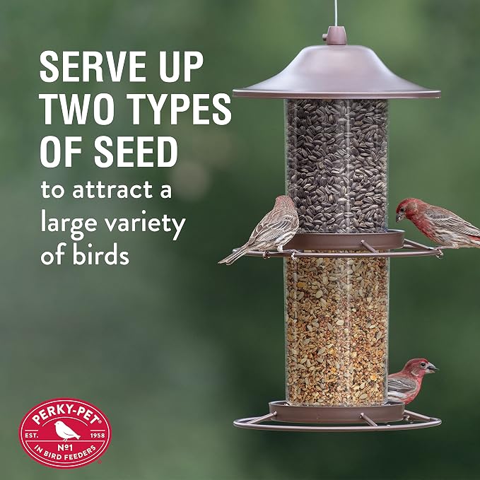 Perky-Pet Large 2-Tier Panorama Wild Bird Outdoor Feeder with Hanging Hook - 325SCOMBO-1SR - 4.5 lb Seed Capacity - Durable Construction - Versatile Hanging with Included Hook