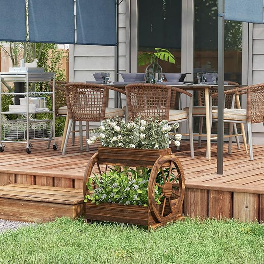 Outsunny 2-Tier Raised Garden Bed, Wooden Wagon Planter Boxes with Drainage Holes, for Vegetables Flowers Herbs, 25" x 21" x 24"