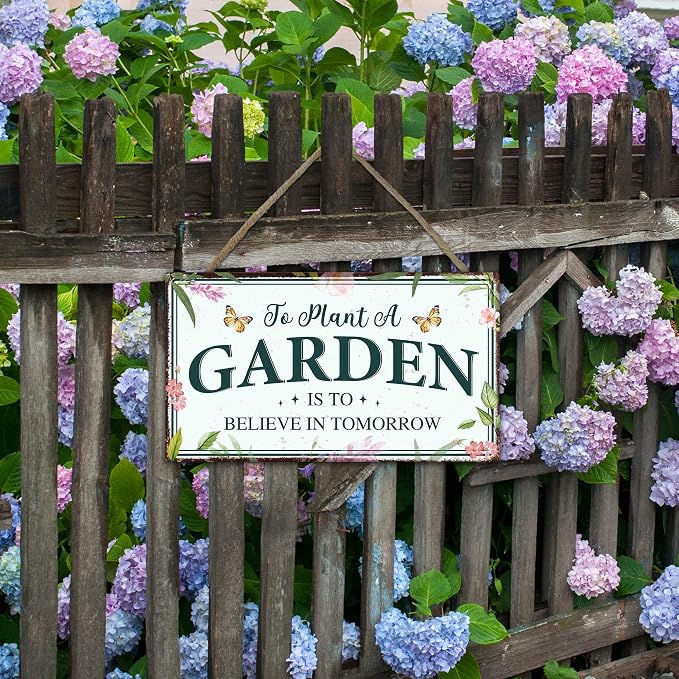 To Plant a Garden Is to Believe in Tomorrow Garden Sign - Colorful Wooden Hanging Spring Decor for Country Rustic Garage Home Farmhouse Wall Fence Decor Gift for Mothers, Grandmas, Plant Lovers -A02