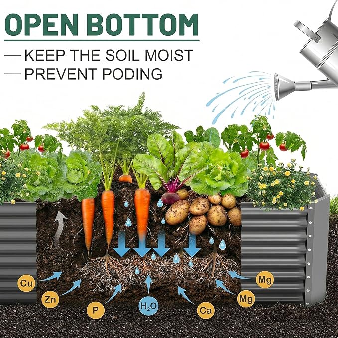 Land Guard 2 Pack 6×3×2 ft Galvanized Metal Raised Garden Bed, 2FT Deep Root Elevated Planter Box Steel Large Vegetable Flower Bed Kit, Gray