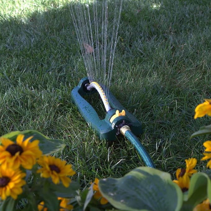 Melnor 65147AMZ Turbo Oscillating Lawn Sprinkler, 3,200 Sq. Ft. Coverage, 16 Precision Nozzles, Adjustable Range Control, QuickConnect Bundle, Green, Yellow