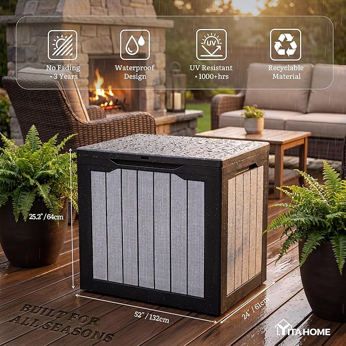 YITAHOME 30 Gallon Deck Box | 2-Pack Waterproof Resin Outdoor Storage Box with Lock, Doubles as Bench Seating for Patio Furniture Cushions,Garden Tools &