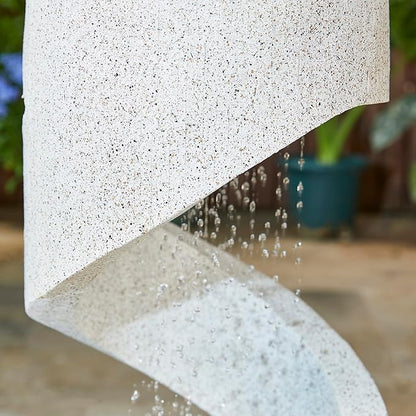 Glitzhome Outdoor Water Fountain with LED Light, Decorative Tiered Curved Waterfall Fountain with Stone Planter, Faux Terrazzo Spiral Shaped Outdoor Fountains for Garden Deck Patio Porch, 31.25”H