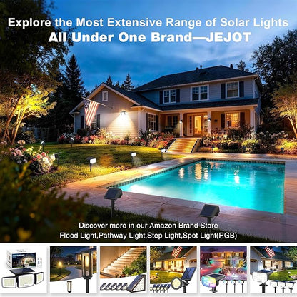 JEJOT Solar Lights Outdoor Waterproof IP65, Super Bright LED, 3000K 2 Lighting Modes, Solar Powered Yard Garden Solar Spot Lights for Outside Landscape Auto On/Off -4 Pack