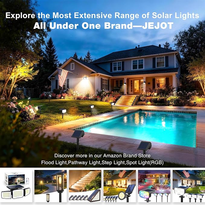 JEJOT Solar Lights Outdoor Waterproof IP65, Super Bright LED, 3000K 2 Lighting Modes, Solar Powered Yard Garden Solar Spot Lights for Outside Landscape Auto On/Off -6 Pack