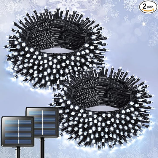 JMEXSUSS 2 Pack Solar String Lights Outdoor, Total 400 LED 151FT, White | Christmas Lights Outdoor Waterproof, 8 Modes Solar Christmas Lights for Outside Patio Yard Garden Tree Christmas Decorations