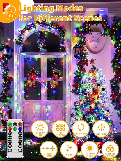 BrightChristmas 328 FT 1000 LED Christmas Lights, Waterproof Outdoor String Lights with Remote and Timer, Christmas Tree Lights with 8 Modes Dimmable, Fairy Lights for Holiday Decor (Multicolor)