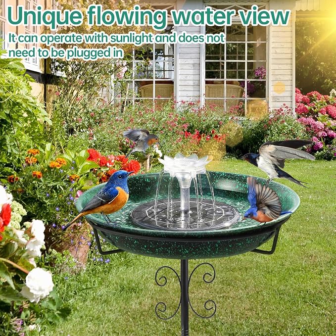 Solar Powered Bird Bath with Fountains for Hummingbirds,Stable Stylish Design with 5-Prong Base Stake Metal Bird Bath for Outside Yard Lawn Patio Garden