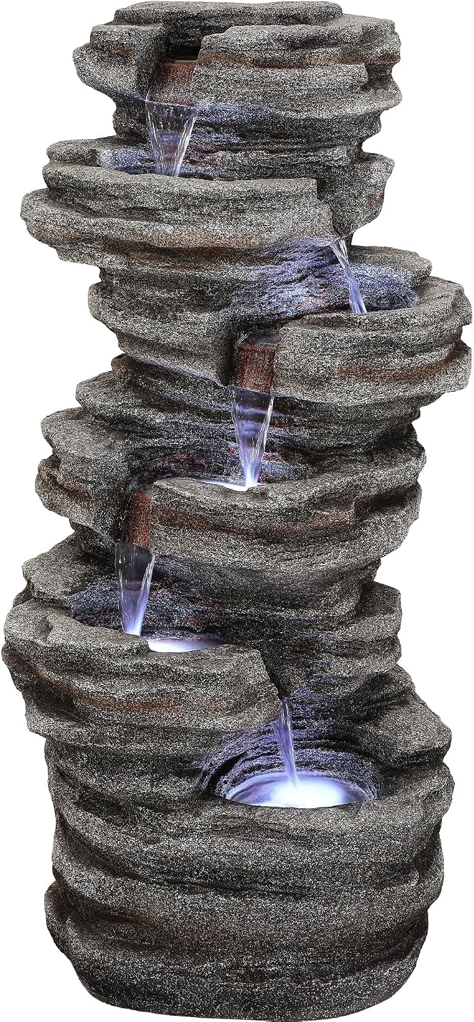 AUTODAYA 6-Tier Rock Outdoor Water Fountain, 40in Tall Oversized Fountains for Outside, Relaxing Cascading Waterfall for Tranquil Outdoor Garden Patio Garden Backyard Oasis