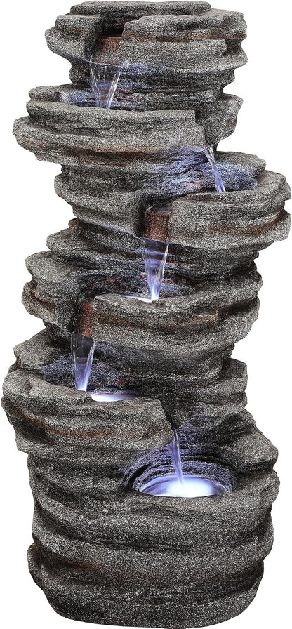 AUTODAYA 6-Tier Rock Outdoor Water Fountain, 40in Tall Oversized Fountains for Outside, Relaxing Cascading Waterfall for Tranquil Outdoor Garden Patio Garden Backyard Oasis