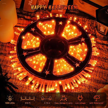 JMEXSUSS 1000 LED Orange Halloween String Lights Outdoor Indoor Plug in | 272 Ft Fall & Thanksgiving Day Lights Clear Wire, 8 Modes with Remote, Orange lights for Halloween Decor, Tree Patio Yards