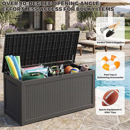 Outdoor Storage Box, 320 Gallon Waterproof Deck Box [Upgraded 3.1], Giant Resin Storage for King Cushions, Lockable Bench Chest, Estate Yard Garden BBQ Gathering, Black