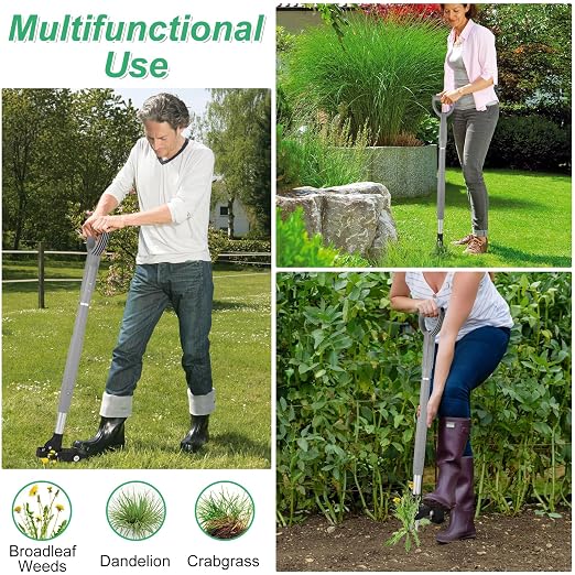 39 Inch Weed Puller Tool,Stand Up Weed Puller Tool with Long Handle,4-Claw Steel Head Design, Roots Remover for Garden & Lawn Care,Weeder Root Without Bending for Dandelion Gardening Yard Patio（Grey）