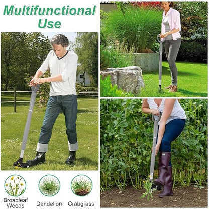 39 Inch Weed Puller Tool,Stand Up Weed Puller Tool with Long Handle,4-Claw Steel Head Design, Roots Remover for Garden & Lawn Care,Weeder Root Without Bending for Dandelion Gardening Yard Patio（Grey）