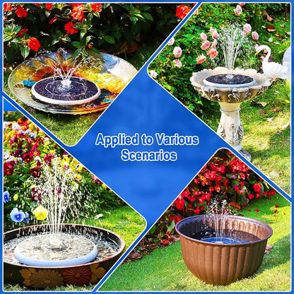 AISITIN 6.5W Solar Fountain for Bird Bath with 3000mAh Battery & Color Changing LED Light, 4 Anti-drift Brackets & 8 Nozzles, Solar Powered Bird Bath Fountain for Garden, Backyard, Fish Tank and Patio