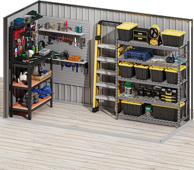 DWVO 9x4ft Metal Outdoor Storage Shed, Lockable Tool Storage Sheds, Oversized Steel Garden Sheds with Sloped Roof for Backyard, Patio, Garage, Lawn, Dark Gray