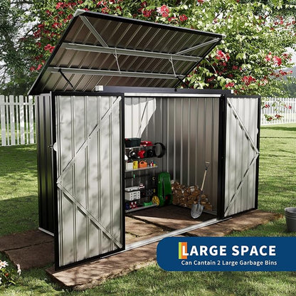 GarveeLife 3x6 ft Garbage Bin Shed Stores, Outdoor Trash Can Storage 2 Binsgarbage Bin Storage Shed, Metal Trash Shed Waterproof Outside Storage