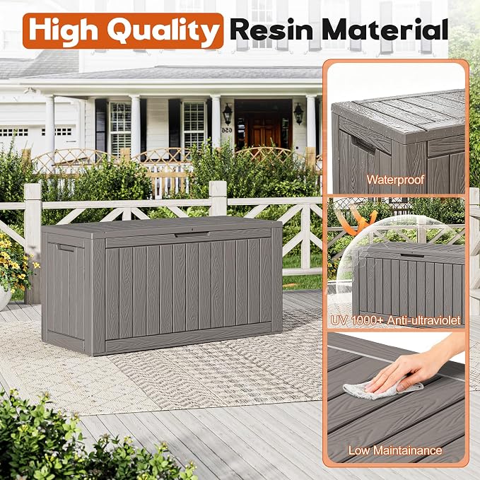 Outdoor Storage Deck Boxes Waterproof, Waterproof and UV Resistant Outdoor Storage Box Lockable Lid for Delivery Box, Indoor, Garden Tools, Pool Supplies, Patio (Grey, 120 Gallon)