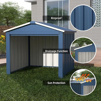 REEMOON 3x3 FT Metal Robot Mower Garage, Small Outdoor Shed, Blue | Open-front metal shelter for robot mowers, garden tools, trash bins, and small backyard equipment; assembly required.