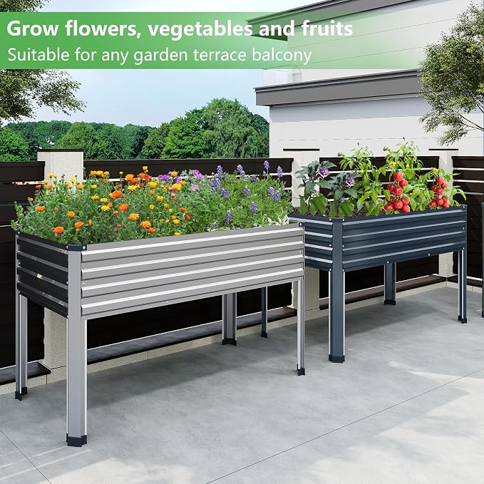 DIIYIV Galvanized Raised Garden Bed with Legs,48×24×30in Silver | Elevated Planter Box for Backyard,Garden, Patio, Balcony, 400lb Capacity