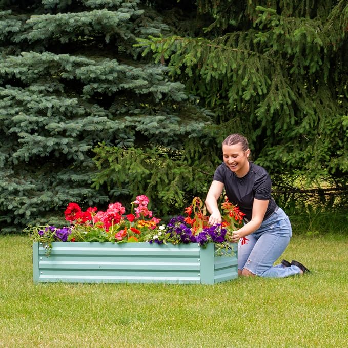Sunnydaze Galvanized Raised Garden Bed - Outdoor Planter Box for Backyard or Patio - Steel Metal Raised Bed for Gardening Vegetables, Flowers, Herbs - 47 x 23 x 12 in - Green - Rectangle