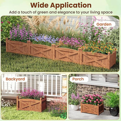 Giantex 2 Pcs Raised Garden Bed, Wooden Planter Box Outdoor, 25”x 16”x 15" Rectangular Garden Bed for Vegetables Flower Herb Fruit