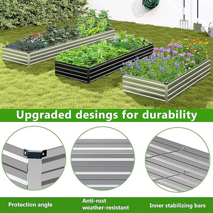 2PCS 7x3x1ft Galvanized Raised Garden Bed,Outdoor Planter Box Metal Patio Kit Planting Bed for Vegetables Flowers Herb,Silver