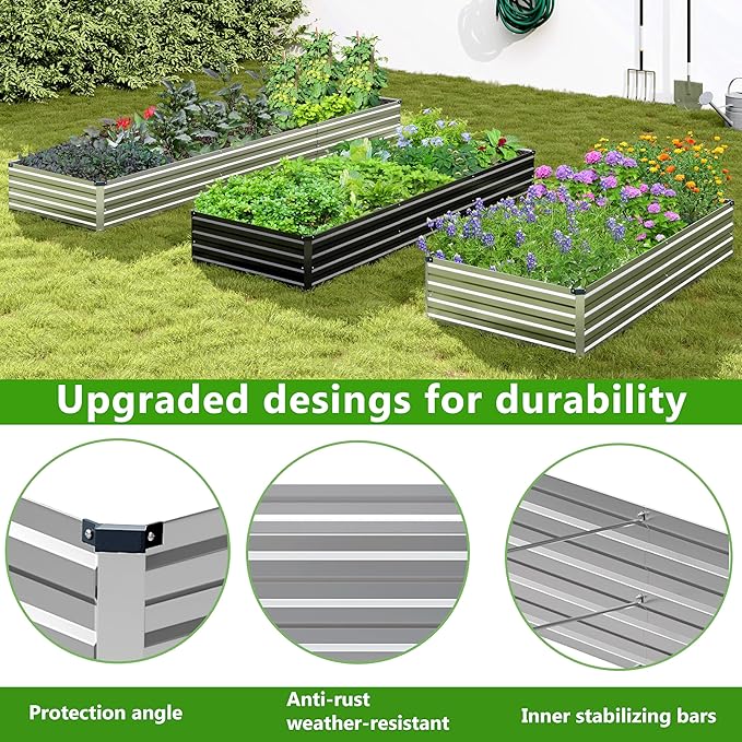 2PCS 9x3x1ft Galvanized Raised Garden Bed,Outdoor Planter Box Metal Patio Kit Planting Bed for Vegetables Flowers Herb,Silver