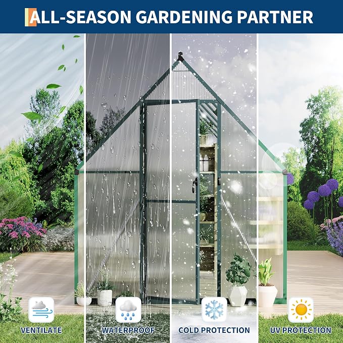 GarveeLife 6X11FT Polycarbonate Greenhouse with Aluminum Frame, Polycarbonate Greenhouse for Outdoors, Greenhouses with Ventilation, Aluminum Large Walk-in Greenhouses for Outside
